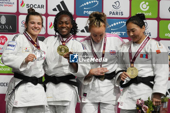 2024-02-03 - Katarina Kristo of Croatia Silver medal, Clarisse Agbégnénou of France Gold medal, Lucy Renshall of Great Britain and Gankhaich Bold of Mongolia Bronze medal, Women's -63 Kg during the Paris Grand Slam 2024, IJF Judo event on February 3, 2024 at Accor Arena in Paris, France - JUDO - PARIS GRAND SLAM 2024 - JUDO - CONTACT