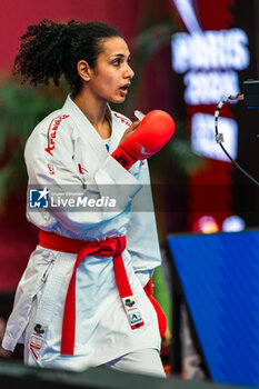 28/01/2024 - Ahmed SALAMA REEM of Egypt, Female Kumite -50 Kg Final, during the Paris Open Karate 2024, 2024 Karate 1-Premier League Paris on January 26, 2024 at Pierre de Coubertin stadium in Paris, France - KARATE - PARIS OPEN KARATE 2024 - KARATE - CONTATTO