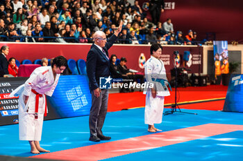 28/01/2024 - Saeko AZUMA of Japan and Mayo ONO of Japan, Female Kata Final, during the Paris Open Karate 2024, 2024 Karate 1-Premier League Paris on January 26, 2024 at Pierre de Coubertin stadium in Paris, France - KARATE - PARIS OPEN KARATE 2024 - KARATE - CONTATTO