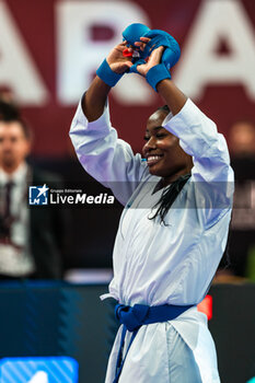 2024-01-28 - Thalya SOMBE of France, Female Kumite -68 Kg Final, during the Paris Open Karate 2024, 2024 Karate 1-Premier League Paris on January 26, 2024 at Pierre de Coubertin stadium in Paris, France - KARATE - PARIS OPEN KARATE 2024 - KARATE - CONTACT