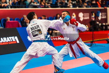 28/01/2024 - Said OUBAYA of Marocco and Luca MARESCA of Italy, Male Kumite -67kg Final, during the Paris Open Karate 2024, 2024 Karate 1-Premier League Paris on January 26, 2024 at Pierre de Coubertin stadium in Paris, France - KARATE - PARIS OPEN KARATE 2024 - KARATE - CONTATTO