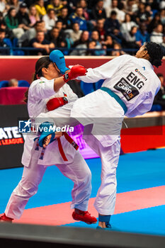 28/01/2024 - Maria TORRES GARCIA of Spain and Rochelle WALTERS of England, Female Kumite +68 Kg Final, during the Paris Open Karate 2024, 2024 Karate 1-Premier League Paris on January 26, 2024 at Pierre de Coubertin stadium in Paris, France - KARATE - PARIS OPEN KARATE 2024 - KARATE - CONTATTO