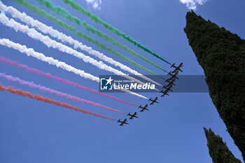 2024-05-24 - Frecce Tricolori during CSIO5* Nations Cup - 1.60m, NATIONS CUP INTESA SANPAOLO, 24 May 2024 at the Piazza di Siena in Rome, Italy. - PIAZZA DI SIENA - 91° CSIO ROMA 2024 - INTERNATIONALS - EQUESTRIAN