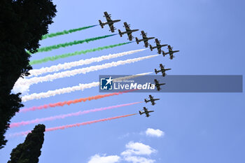 2024-05-24 - Frecce Tricolori during CSIO5* Nations Cup - 1.60m, NATIONS CUP INTESA SANPAOLO, 24 May 2024 at the Piazza di Siena in Rome, Italy. - PIAZZA DI SIENA - 91° CSIO ROMA 2024 - INTERNATIONALS - EQUESTRIAN