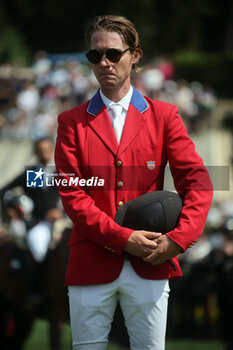 2024-05-26 - Rome, Italy 26.05.2024: Karl Cook (usa) rider Caracole de la Roque win CSIO5 GRAND PRIX TWO ROUND ROLEX at PIazza di Siena in Rome. Second place Max Kuhner (aut), third place Petronella Andersson (Swe). - PIAZZA DI SIENA - 91° CSIO ROMA 2024 - INTERNATIONALS - EQUESTRIAN