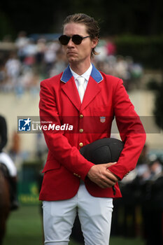 2024-05-26 - Rome, Italy 26.05.2024: Karl Cook (usa) rider Caracole de la Roque win CSIO5 GRAND PRIX TWO ROUND ROLEX at PIazza di Siena in Rome. Second place Max Kuhner (aut), third place Petronella Andersson (Swe). - PIAZZA DI SIENA - 91° CSIO ROMA 2024 - INTERNATIONALS - EQUESTRIAN