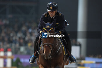 09/11/2024 - Eugenio Grimaldi riding Pompon Van de Koekoek in action during International Winning Round CSI5*- W Trophy n.5 presented by Crivelli at Jumping Verona, Pala Fimauto on November 9, 2024, Verona, Italy. - CSI5*- W PREMIO N.5 PRESENTED BY CRIVELLI WINNING ROUND CATEGORY - INTERNAZIONALI - EQUITAZIONE