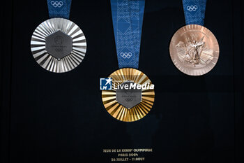 2024-02-08 - Illustration of the Olympic medals during the unveiling of the medals for the Paris 2024 Olympic and Paralympic games on February 8, 2024 in Saint-Denis, France - OLYMPIC GAMES PARIS 2024 - UNVEILING OF OLYMPIC AND PARALYMPIC MEDALS - OLYMPIC GAMES PARIS 2024 - OLYMPIC GAMES
