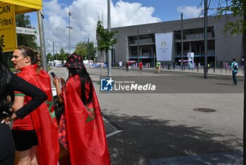 2024-07-24 - Supporters, fans of Maroc ahead of the Football, Men's Group B, between Argentina and Morocco during the Olympic Games Paris 2024 on 24 July 2024 at Geoffroy-Guichard Stadium in Saint-Etienne, France - OLYMPIC GAMES PARIS 2024 - 24/07 - OLYMPIC GAMES PARIS 2024 - OLYMPIC GAMES