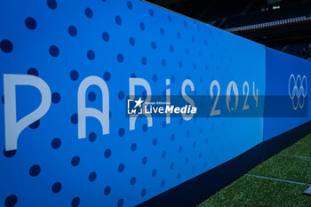 2024-07-24 - Illustration of the official logo during the football match between Uzbekistan and Spain, Olympic Games Paris 2024 on 24 July 2024 at Parc des Princes stadium in Paris, France - OLYMPIC GAMES PARIS 2024 - 24/07 - OLYMPIC GAMES PARIS 2024 - OLYMPIC GAMES