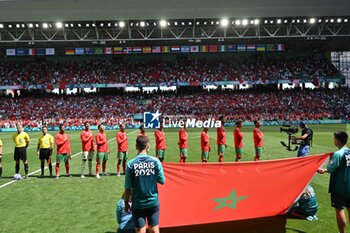 2024-07-24 - Team of Morocco during the Football, Men's Group B, between Argentina and Morocco during the Olympic Games Paris 2024 on 24 July 2024 at Geoffroy-Guichard Stadium in Saint-Etienne, France - OLYMPIC GAMES PARIS 2024 - 24/07 - OLYMPIC GAMES PARIS 2024 - OLYMPIC GAMES