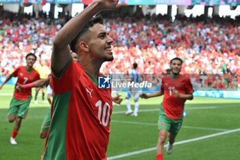 2024-07-24 - Illias Hakhomach of Morocco celebrates his goal during the Football, Men's Group B, between Argentina and Morocco during the Olympic Games Paris 2024 on 24 July 2024 at Geoffroy-Guichard Stadium in Saint-Etienne, France - OLYMPIC GAMES PARIS 2024 - 24/07 - OLYMPIC GAMES PARIS 2024 - OLYMPIC GAMES