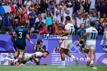 2024-07-24 - Jordan Sepho (France) scores a try, Rugby Sevens, Men's Pool C between France and United States during the Olympic Games Paris 2024 on 24 July 2024 at Stade de France in Saint-Denis, France - OLYMPIC GAMES PARIS 2024 - 24/07 - OLYMPIC GAMES PARIS 2024 - OLYMPIC GAMES