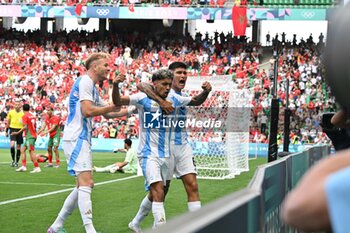 2024-07-24 - Cristian Medina (8) of Argentina celebrates a goal which was then cancelled by VAR during the Football, Men's Group B, between Argentina and Morocco during the Olympic Games Paris 2024 on 24 July 2024 at Geoffroy-Guichard Stadium in Saint-Etienne, France - OLYMPIC GAMES PARIS 2024 - 24/07 - OLYMPIC GAMES PARIS 2024 - OLYMPIC GAMES