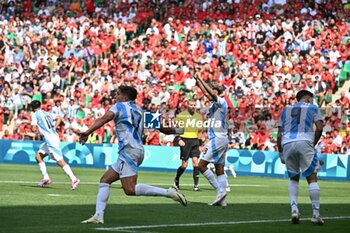 2024-07-24 - Guliano Simeone of Argentina celebrates his goal during the Football, Men's Group B, between Argentina and Morocco during the Olympic Games Paris 2024 on 24 July 2024 at Geoffroy-Guichard Stadium in Saint-Etienne, France - OLYMPIC GAMES PARIS 2024 - 24/07 - OLYMPIC GAMES PARIS 2024 - OLYMPIC GAMES