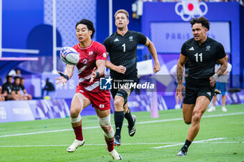 2024-07-24 - Shotaro Tsuoka (Japan), Moses Leo (New Zealand) and Scott Curry (New Zealand), Rugby Sevens, Men's Pool A between New Zealand and Japan during the Olympic Games Paris 2024 on 24 July 2024 at Stade de France in Saint-Denis, France - OLYMPIC GAMES PARIS 2024 - 24/07 - OLYMPIC GAMES PARIS 2024 - OLYMPIC GAMES