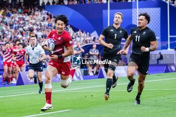 2024-07-24 - Shotaro Tsuoka (Japan) scores a try, Rugby Sevens, Men's Pool A between New Zealand and Japan during the Olympic Games Paris 2024 on 24 July 2024 at Stade de France in Saint-Denis, France - OLYMPIC GAMES PARIS 2024 - 24/07 - OLYMPIC GAMES PARIS 2024 - OLYMPIC GAMES