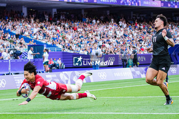 2024-07-24 - Shotaro Tsuoka (Japan) scores a try, Rugby Sevens, Men's Pool A between New Zealand and Japan during the Olympic Games Paris 2024 on 24 July 2024 at Stade de France in Saint-Denis, France - OLYMPIC GAMES PARIS 2024 - 24/07 - OLYMPIC GAMES PARIS 2024 - OLYMPIC GAMES