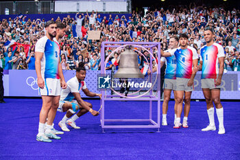 2024-07-24 - Rayan Rebbadj (France), Jefferson-Lee Joseph (France), Jean Pascal Barraque (France), Theo Forner (France), and Varian Pasquet (France), Rugby Sevens, Men's Pool C between France and Uruguay during the Olympic Games Paris 2024 on 24 July 2024 at Stade de France in Saint-Denis, France - OLYMPIC GAMES PARIS 2024 - 24/07 - OLYMPIC GAMES PARIS 2024 - OLYMPIC GAMES