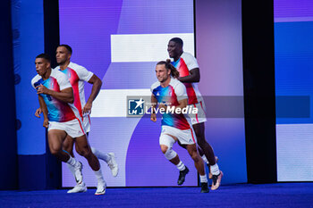 2024-07-24 - Aaron Grandidier Nkanang (France), Stephen Parez Edo Martin (France) and Andy Timo (France), Rugby Sevens, Men's Pool C between France and Uruguay during the Olympic Games Paris 2024 on 24 July 2024 at Stade de France in Saint-Denis, France - OLYMPIC GAMES PARIS 2024 - 24/07 - OLYMPIC GAMES PARIS 2024 - OLYMPIC GAMES