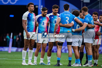 2024-07-24 - Jordan Sepho (France), Rayan Rebbadj (France), Antoine Zeghdar (France), Rugby Sevens, Men's Pool C between France and Uruguay during the Olympic Games Paris 2024 on 24 July 2024 at Stade de France in Saint-Denis, France - OLYMPIC GAMES PARIS 2024 - 24/07 - OLYMPIC GAMES PARIS 2024 - OLYMPIC GAMES