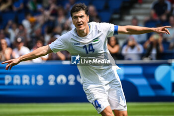 2024-07-24 - SHOMURODOV Eldor of Uzbekistan celebrates his goal during the football match between Uzbekistan and Spain, Olympic Games Paris 2024 on 24 July 2024 at Parc des Princes stadium in Paris, France - OLYMPIC GAMES PARIS 2024 - 24/07 - OLYMPIC GAMES PARIS 2024 - OLYMPIC GAMES