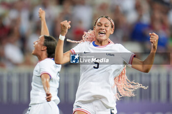 2024-07-26 - Trinity Rodman (USA) celebrates, Football, Women's Group B between United States and Zambia during the Olympic Games Paris 2024 on 25 July 2024 at Allianz Riviera in Nice, France - OLYMPIC GAMES PARIS 2024 - 25/07 - OLYMPIC GAMES PARIS 2024 - OLYMPIC GAMES