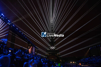 2024-07-26 - Olympic rings on the Eiffel Tower, Opening Ceremony during the Olympic Games Paris 2024 on 26 July 2024 in Paris, France - OLYMPIC GAMES PARIS 2024 - OPENING CEREMONY - 26/07 - OLYMPIC GAMES PARIS 2024 - OLYMPIC GAMES