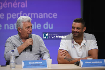 2024-07-26 - Claude ONESTA, General Manager of High Performance and Florent MANAUDOU,Flag bearer during the opening ceremony of the Olympic Games Paris 2024 on 26 July 2024 in Paris, France - OLYMPIC GAMES PARIS 2024 - OPENING CEREMONY - 26/07 - OLYMPIC GAMES PARIS 2024 - OLYMPIC GAMES