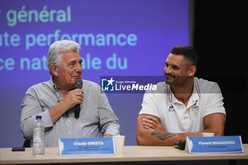 2024-07-26 - Claude ONESTA, General Manager of High Performance and Florent MANAUDOU,Flag bearer during the opening ceremony of the Olympic Games Paris 2024 on 26 July 2024 in Paris, France - OLYMPIC GAMES PARIS 2024 - OPENING CEREMONY - 26/07 - OLYMPIC GAMES PARIS 2024 - OLYMPIC GAMES