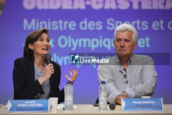 2024-07-26 - Amélie OUEDA-CASTERA, Minister of Sports and Claude ONESTA, General Manager of High Performance during the opening ceremony of the Olympic Games Paris 2024 on 26 July 2024 in Paris, France - OLYMPIC GAMES PARIS 2024 - OPENING CEREMONY - 26/07 - OLYMPIC GAMES PARIS 2024 - OLYMPIC GAMES