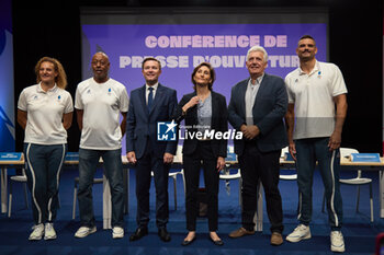 2024-07-26 - Melina ROBERT-MICHON (L),Jackson RICHARDSON, David LAPPARTIENT, Amélie OUEDA-CASTERA
Claude ONESTA, Florent MANAUDOU (R) during the opening ceremony of the Olympic Games Paris 2024 on 26 July 2024 in Paris, France - OLYMPIC GAMES PARIS 2024 - OPENING CEREMONY - 26/07 - OLYMPIC GAMES PARIS 2024 - OLYMPIC GAMES