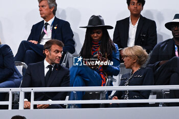 2024-07-26 - French President Emmanuel Macron with his wife Brigitte Macron, Opening Ceremony during the Olympic Games Paris 2024 on 26 July 2024 in Paris, France - OLYMPIC GAMES PARIS 2024 - OPENING CEREMONY - 26/07 - OLYMPIC GAMES PARIS 2024 - OLYMPIC GAMES