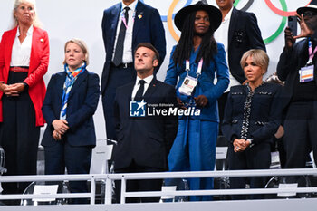 2024-07-26 - French President Emmanuel Macron, Opening Ceremony during the Olympic Games Paris 2024 on 26 July 2024 in Paris, France - OLYMPIC GAMES PARIS 2024 - OPENING CEREMONY - 26/07 - OLYMPIC GAMES PARIS 2024 - OLYMPIC GAMES