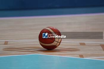 2024-07-27 - Official match ball, Basketball, Men's Group Phase - Group A between Australia and Spain during the Olympic Games Paris 2024 on 27 July 2024 in Villeneuve-d'Ascq near Lille, France - OLYMPIC GAMES PARIS 2024 - 27/07 - OLYMPIC GAMES PARIS 2024 - OLYMPIC GAMES