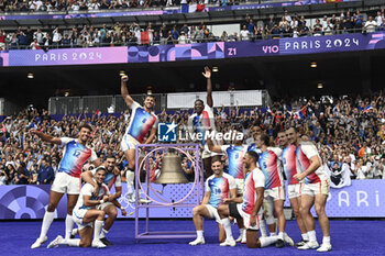 2024-07-27 - Celebration of French Team, Rugby Sevens, Men's Semi-final between South Africa and and France during the Olympic Games Paris 2024 on 27 July 2024 at Stade de France in Saint-Denis, France - OLYMPIC GAMES PARIS 2024 - 27/07 - OLYMPIC GAMES PARIS 2024 - OLYMPIC GAMES