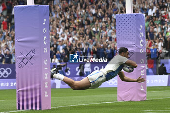 2024-07-27 - Rayan Rebbadj (France) scores a try, Rugby Sevens, Men's Semi-final between South Africa and and France during the Olympic Games Paris 2024 on 27 July 2024 at Stade de France in Saint-Denis, France - OLYMPIC GAMES PARIS 2024 - 27/07 - OLYMPIC GAMES PARIS 2024 - OLYMPIC GAMES