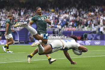 2024-07-27 - Jordan Sepho (France) scores a try, Rugby Sevens, Men's Semi-final between South Africa and and France during the Olympic Games Paris 2024 on 27 July 2024 at Stade de France in Saint-Denis, France - OLYMPIC GAMES PARIS 2024 - 27/07 - OLYMPIC GAMES PARIS 2024 - OLYMPIC GAMES