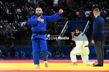 2024-07-27 - Luka Mkheidze ( FRA ) celebrates after winning against Salih Yildiz (TUR), Judo, Men -60 kg Semifinal during the Olympic Games Paris 2024 on 27 July 2024 at Arena Champ de Mars in Paris, France - OLYMPIC GAMES PARIS 2024 - 27/07 - OLYMPIC GAMES PARIS 2024 - OLYMPIC GAMES