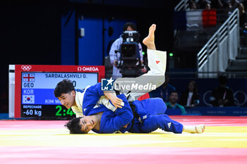 2024-07-27 - Giorgi Sardalashvili ( GEO ) vs Won Jin Kim ( KOR ), Judo, Men -60 kg Repechage contest during the Olympic Games Paris 2024 on 27 July 2024 at Arena Champ de Mars in Paris, France - OLYMPIC GAMES PARIS 2024 - 27/07 - OLYMPIC GAMES PARIS 2024 - OLYMPIC GAMES