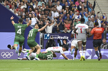 2024-07-27 - Terry Kennedy of Ireland scores a try, Rugby Sevens, Men's Placing 5-8 between Ireland and United States during the Olympic Games Paris 2024 on 27 July 2024 at Stade de France in Saint-Denis, France - OLYMPIC GAMES PARIS 2024 - 27/07 - OLYMPIC GAMES PARIS 2024 - OLYMPIC GAMES