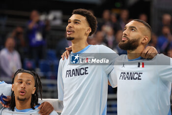 2024-07-27 - Victor Wembanyama and Rudy Gobert of France, Basketball, Men's Group Phase - Group B between France and Brazil during the Olympic Games Paris 2024 on 27 July 2024 in Villeneuve-d'Ascq near Lille, France - OLYMPIC GAMES PARIS 2024 - 27/07 - OLYMPIC GAMES PARIS 2024 - OLYMPIC GAMES