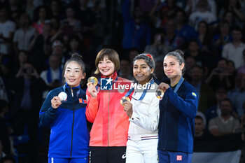 2024-07-27 - Baasankhuu Bavuudorj ( MGL ) Silver, Natsumi Tsunoda ( JPN ) Gold, Shirine Boukli ( France ) and Tara Babulfath ( SWE ) Bronze, Judo, Women -48 kg during the Olympic Games Paris 2024 on 27 July 2024 at Arena Champ de Mars in Paris, France - OLYMPIC GAMES PARIS 2024 - 27/07 - OLYMPIC GAMES PARIS 2024 - OLYMPIC GAMES