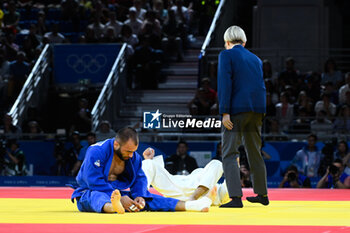 2024-07-27 - Luka Mkheidze ( FRA ) looks dejected after loosing against Yeldos Smetov ( KAZ ), Judo, Men -60 kg Final during the Olympic Games Paris 2024 on 27 July 2024 at Arena Champ de Mars in Paris, France - OLYMPIC GAMES PARIS 2024 - 27/07 - OLYMPIC GAMES PARIS 2024 - OLYMPIC GAMES