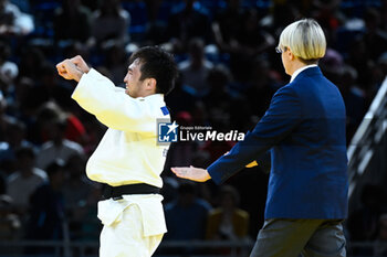 2024-07-27 - Yeldos Smetov ( KAZ ) celebrates winning against Luka Mkheidze ( FRA ), Judo, Men -60 kg Final during the Olympic Games Paris 2024 on 27 July 2024 at Arena Champ de Mars in Paris, France - OLYMPIC GAMES PARIS 2024 - 27/07 - OLYMPIC GAMES PARIS 2024 - OLYMPIC GAMES