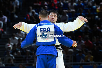 2024-07-27 - Yeldos Smetov ( KAZ ) celebrates winning against Luka Mkheidze ( FRA ), Judo, Men -60 kg Final during the Olympic Games Paris 2024 on 27 July 2024 at Arena Champ de Mars in Paris, France - OLYMPIC GAMES PARIS 2024 - 27/07 - OLYMPIC GAMES PARIS 2024 - OLYMPIC GAMES