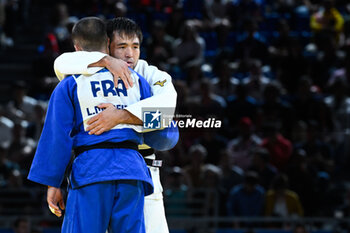 2024-07-27 - Yeldos Smetov ( KAZ ) celebrates winning against Luka Mkheidze ( FRA ), Judo, Men -60 kg Final during the Olympic Games Paris 2024 on 27 July 2024 at Arena Champ de Mars in Paris, France - OLYMPIC GAMES PARIS 2024 - 27/07 - OLYMPIC GAMES PARIS 2024 - OLYMPIC GAMES