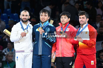 2024-07-27 - Luka Mkheidze ( FRA ) Silver, Yeldos Smetov ( KAZ ) Gold, Ryuju Nagamaya ( JPN ) and Francisco Garrigos ( ESP ) Bronze, Judo, Men -60 kg Final during the Olympic Games Paris 2024 on 27 July 2024 at Arena Champ de Mars in Paris, France - OLYMPIC GAMES PARIS 2024 - 27/07 - OLYMPIC GAMES PARIS 2024 - OLYMPIC GAMES