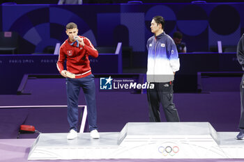 2024-07-27 - OH Sanguk of Republic of Korea, FERJANI Fares of Tunisia, SAMELE Luigi of Italy, podium, Men's Sabre Individual Fencing during the Olympic Games Paris 2024 on 27 July 2024 at Le Grand Palais in Paris, France - OLYMPIC GAMES PARIS 2024 - 27/07 - OLYMPIC GAMES PARIS 2024 - OLYMPIC GAMES