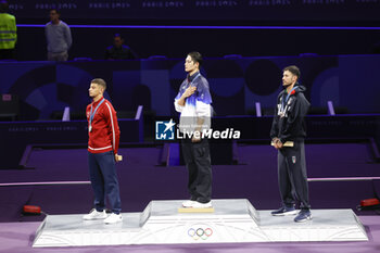 2024-07-27 - OH Sanguk of Republic of Korea, FERJANI Fares of Tunisia, SAMELE Luigi of Italy, podium, Men's Sabre Individual Fencing during the Olympic Games Paris 2024 on 27 July 2024 at Le Grand Palais in Paris, France - OLYMPIC GAMES PARIS 2024 - 27/07 - OLYMPIC GAMES PARIS 2024 - OLYMPIC GAMES